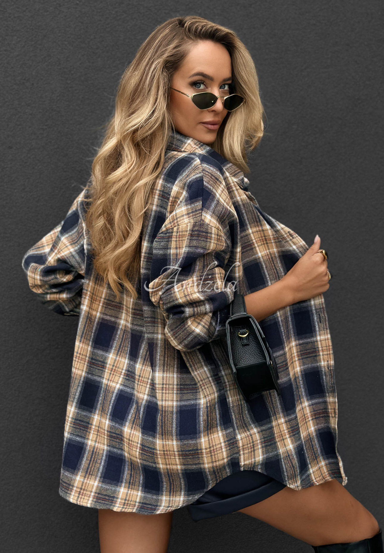 Dlouhá károvaná košile Fall Edit granátová