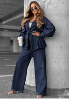 džínový  Souprava krótki trencz i Kalhoty wide leg Autumn Edit granátový