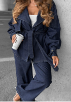 džínový  Souprava krótki trencz i Kalhoty wide leg Autumn Edit granátový