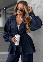 džínový  Souprava krótki trencz i Kalhoty wide leg Autumn Edit granátový