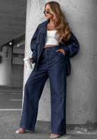 džínový  Souprava krótki trencz i Kalhoty wide leg Autumn Edit granátový