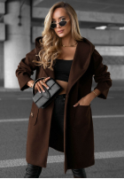 Dlouhý Kabát oversize s kapucí Autumn Coat čokoládový