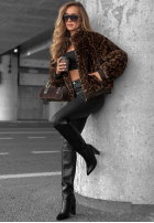 Krátká Bunda futerko w panterkę Cozy Leopard černá