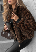 Krátká Bunda futerko w panterkę Cozy Leopard černá