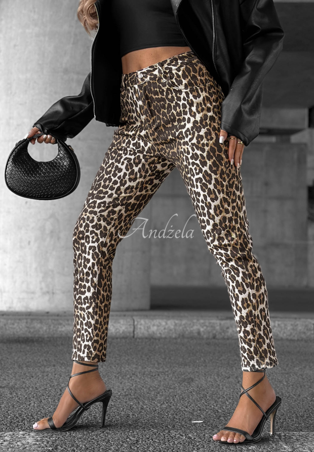 Dž&iacute;ny mom fit s leopard&iacute;m vzorem Wild Dream b&eacute;žov&eacute;
