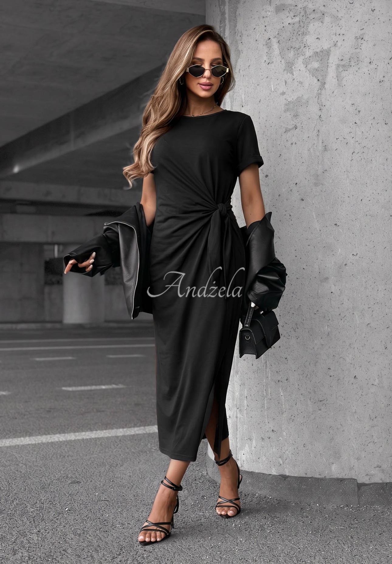 Bavlněné šaty s vázáním Lady Perfection černá