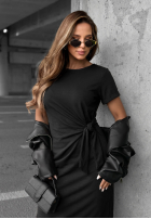 Šaty midi z wiązaniem i rozcięciem Lady Perfection čokoládová