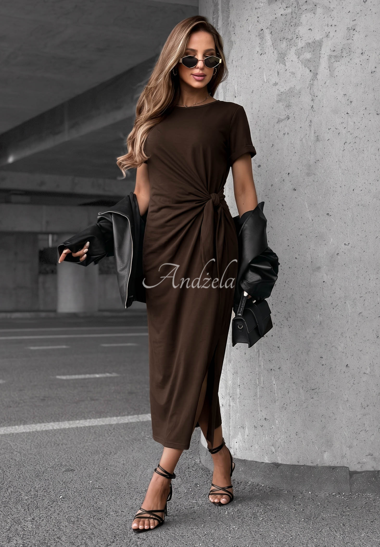 Bavlněné šaty s vázáním Lady Perfection čokoládová