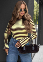 Halenka w paski z szerokimi rękawami Stripe Touch béžovo-čokoládová