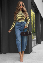 Halenka w paski z szerokimi rękawami Stripe Touch béžovo-čokoládová