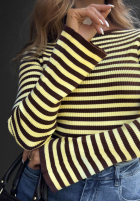 Halenka w paski z szerokimi rękawami Stripe Touch béžovo-čokoládová