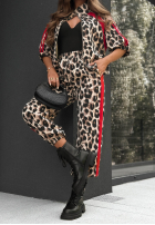 Tepláková souprava Mikina i Kalhoty w panterkę Leopard Touch béžovo-červený