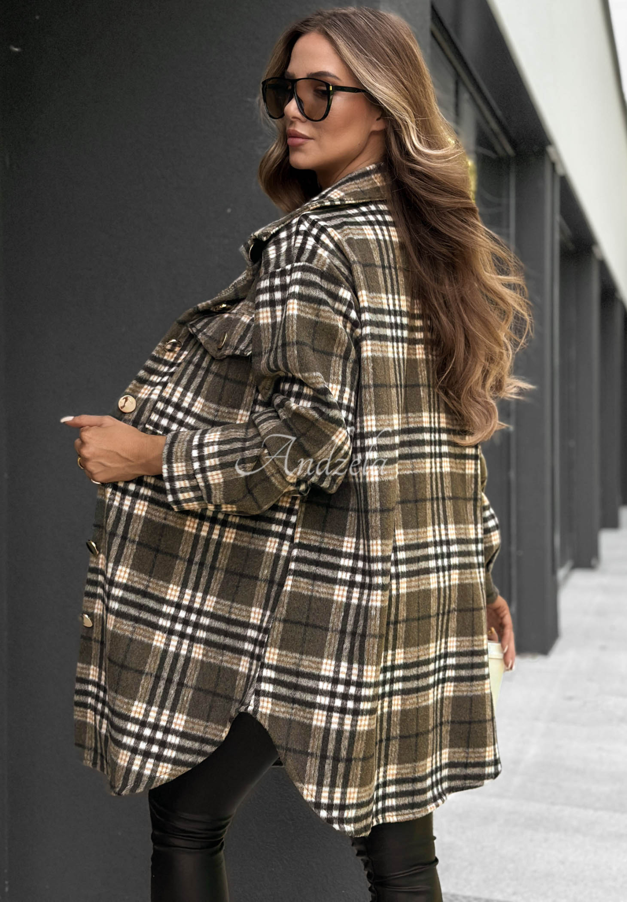Dlouhá svrchní károvaná košile Autumn Bear khaki