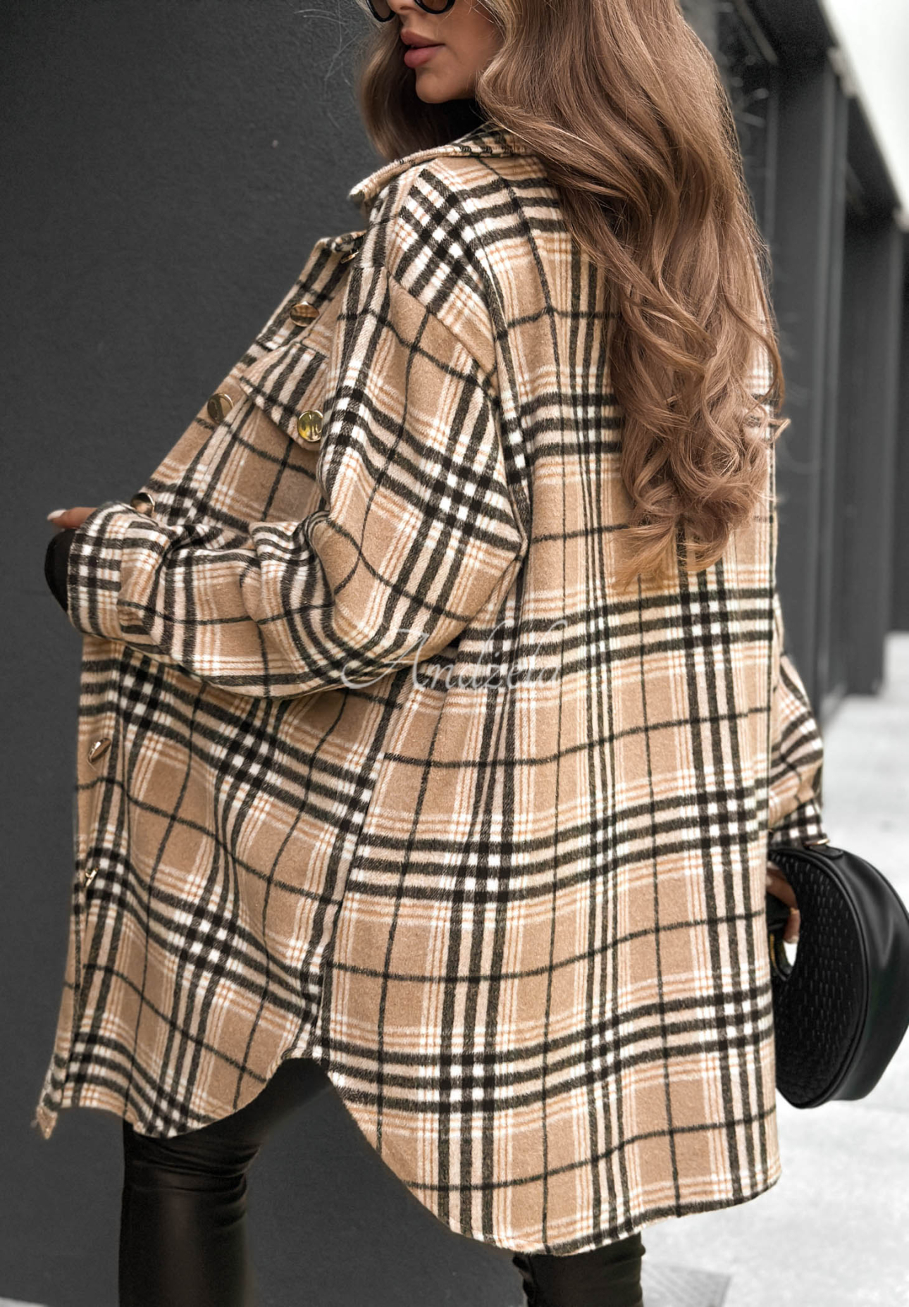 Dlouhá svrchní károvaná košile Autumn Bear velbloudí