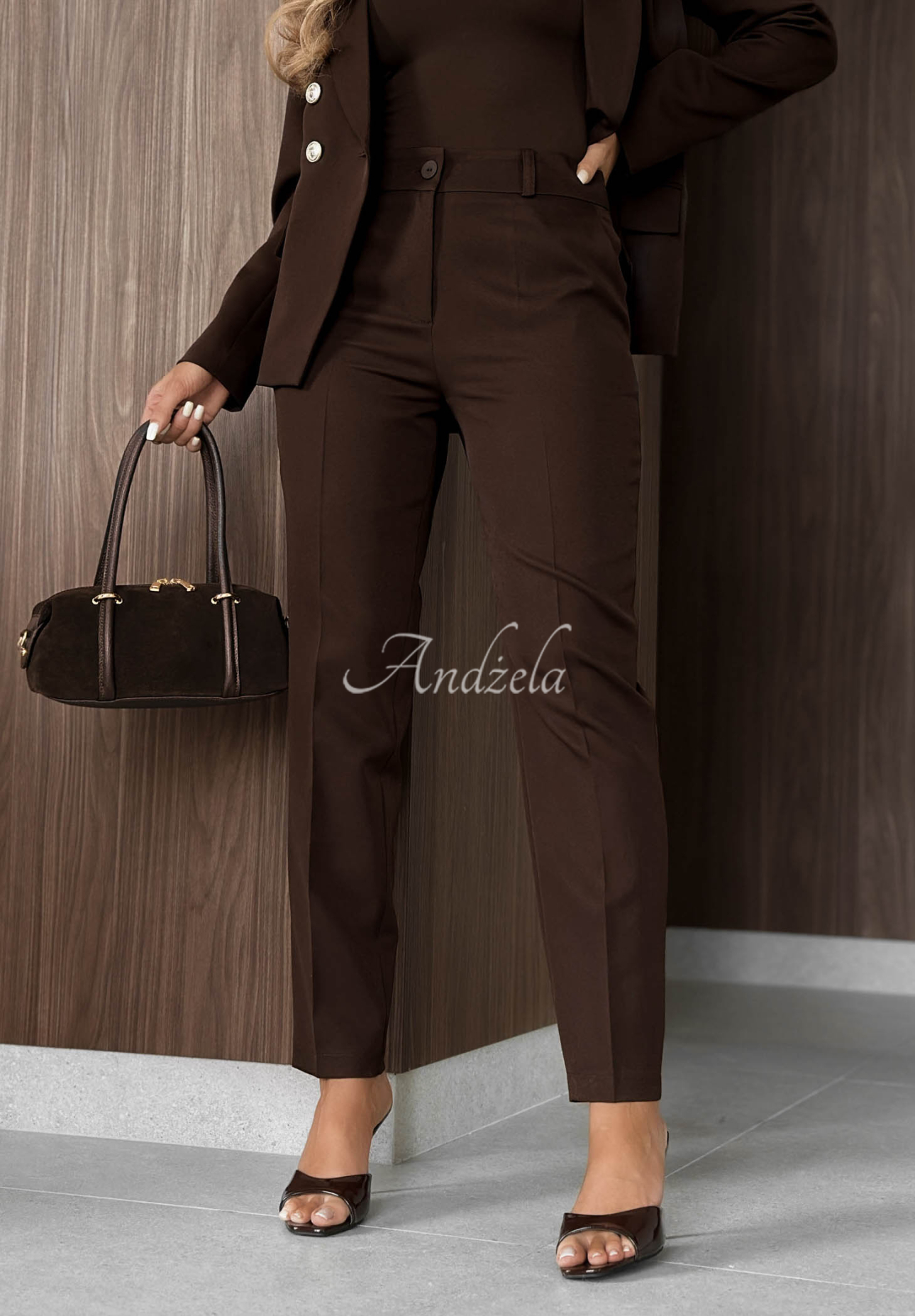 Elegantní cigaretové kalhoty z viskózy Endless Class tmavě čokoládové