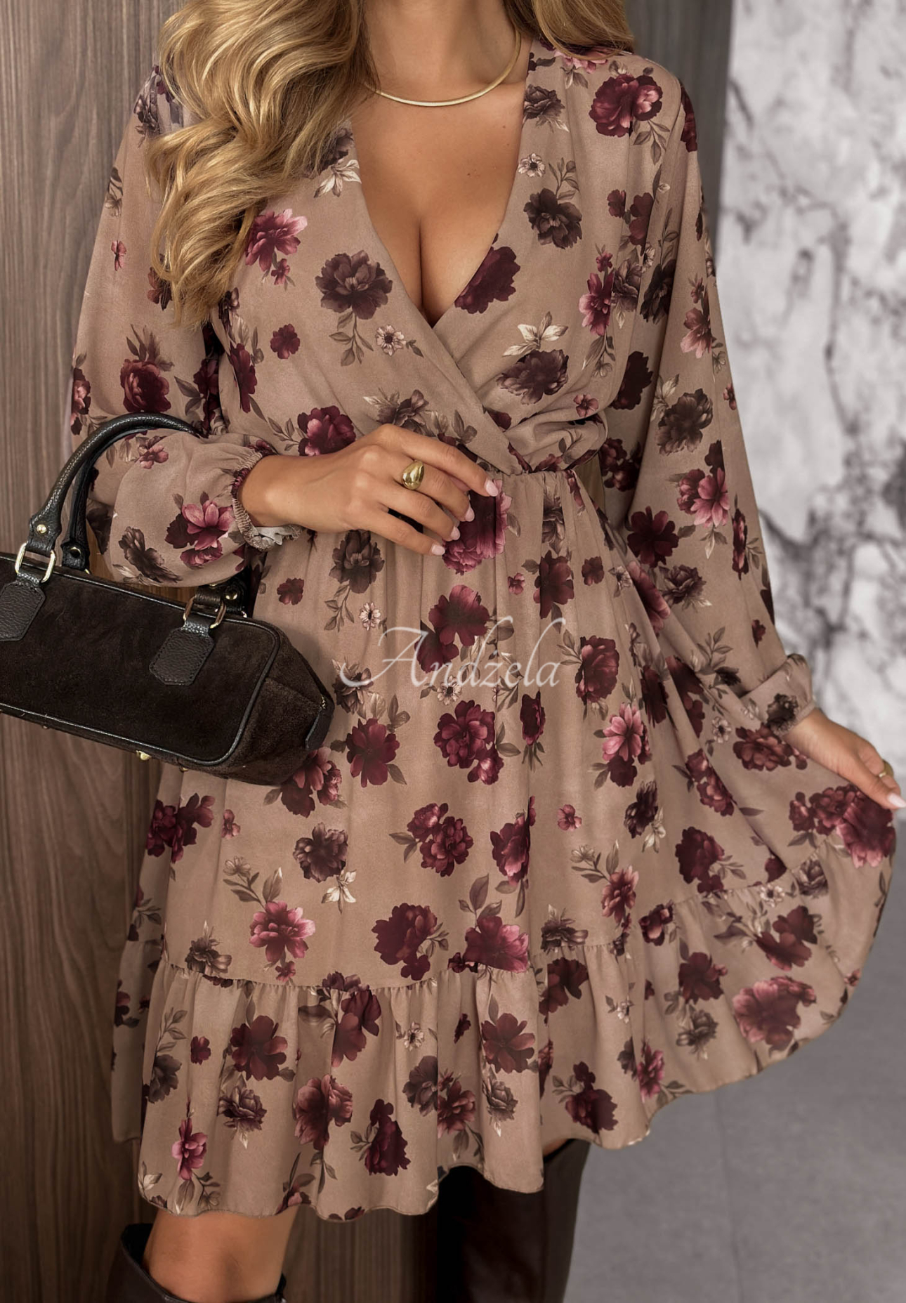 Mini šaty s květinovým vzorem Classic Muse Mokka