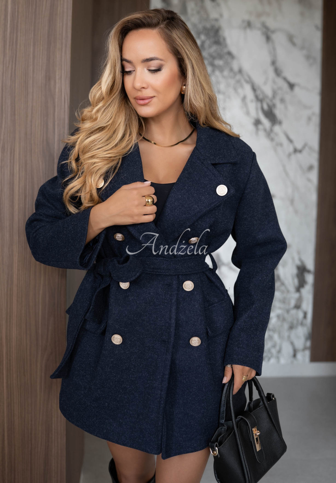 Dvouřadý kabát s páskem Autumn Secret granátový