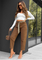 Kalhoty džínové  mom fit z paskiem Sun Fade velbloudí