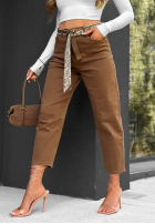 Kalhoty džínové  mom fit z paskiem Sun Fade velbloudí