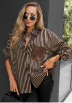 Košile oversize w paski Stripe Charm béžovo-čokoládová
