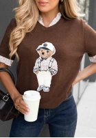 Svetr na krótki rękaw z misiem Little Teddy čokoládový