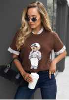 Svetr na krótki rękaw z misiem Little Teddy čokoládový
