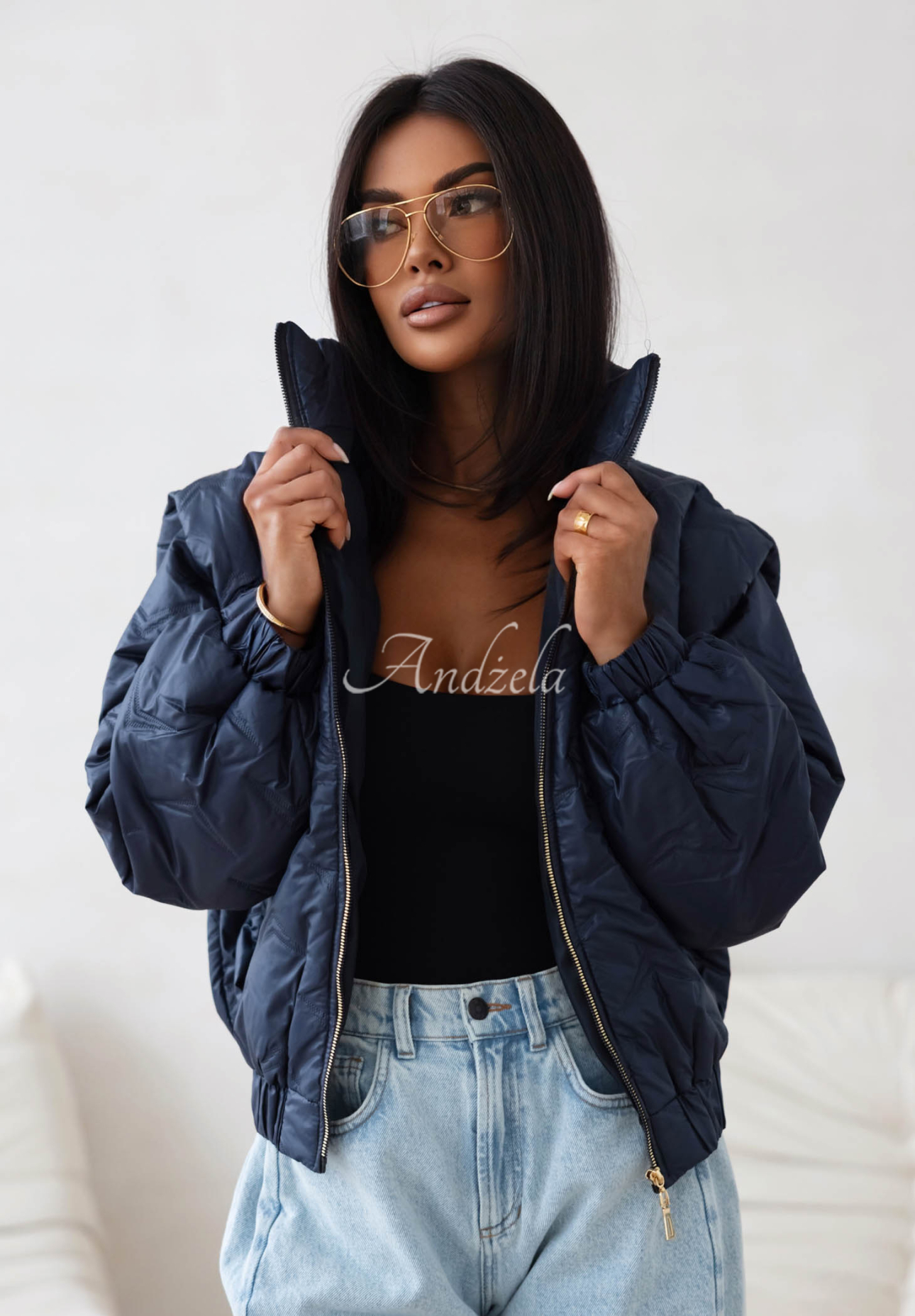 Krátká prošívaná bomber bunda Drizzle Days granátová