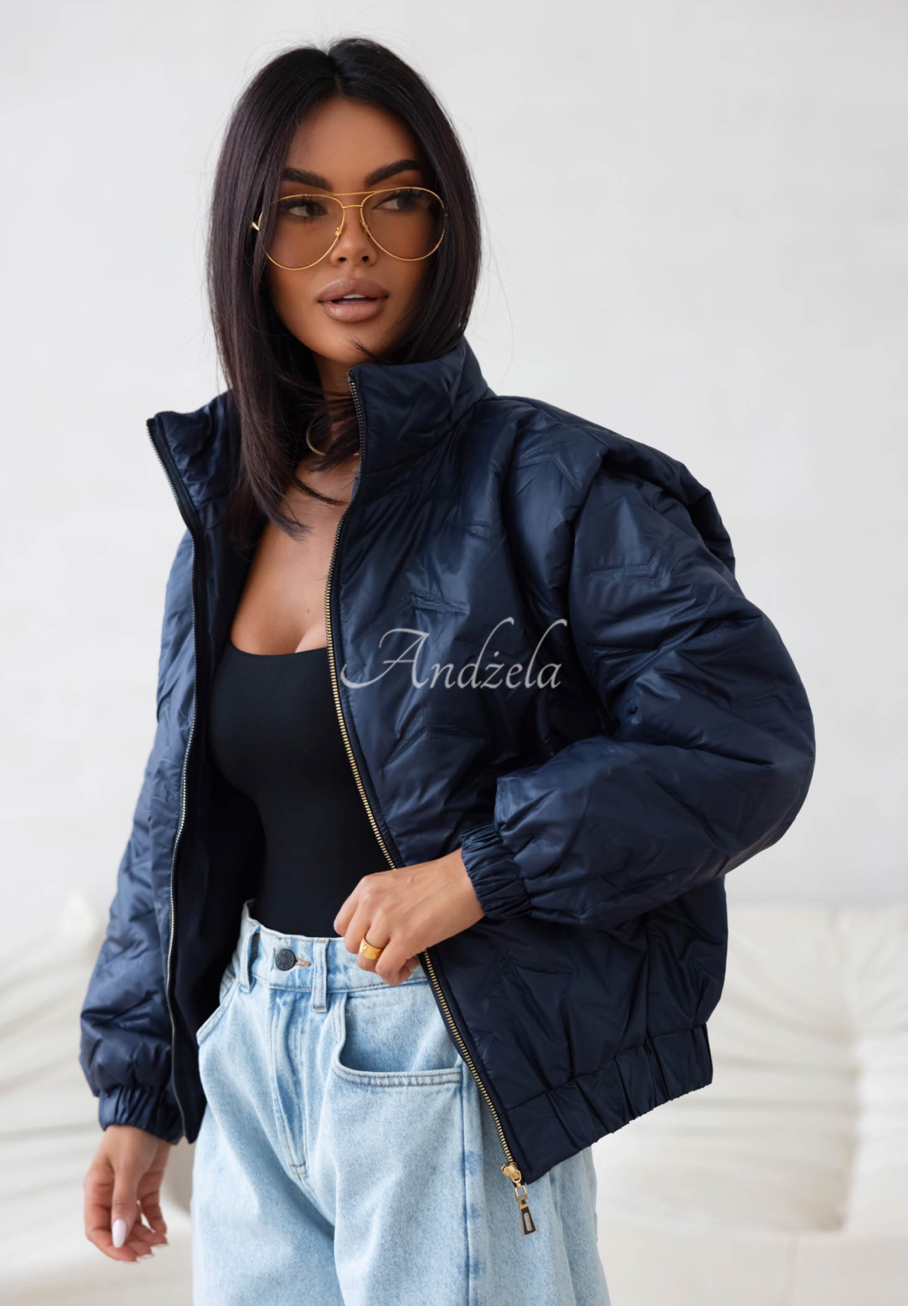 Krátká prošívaná bomber bunda Drizzle Days granátová