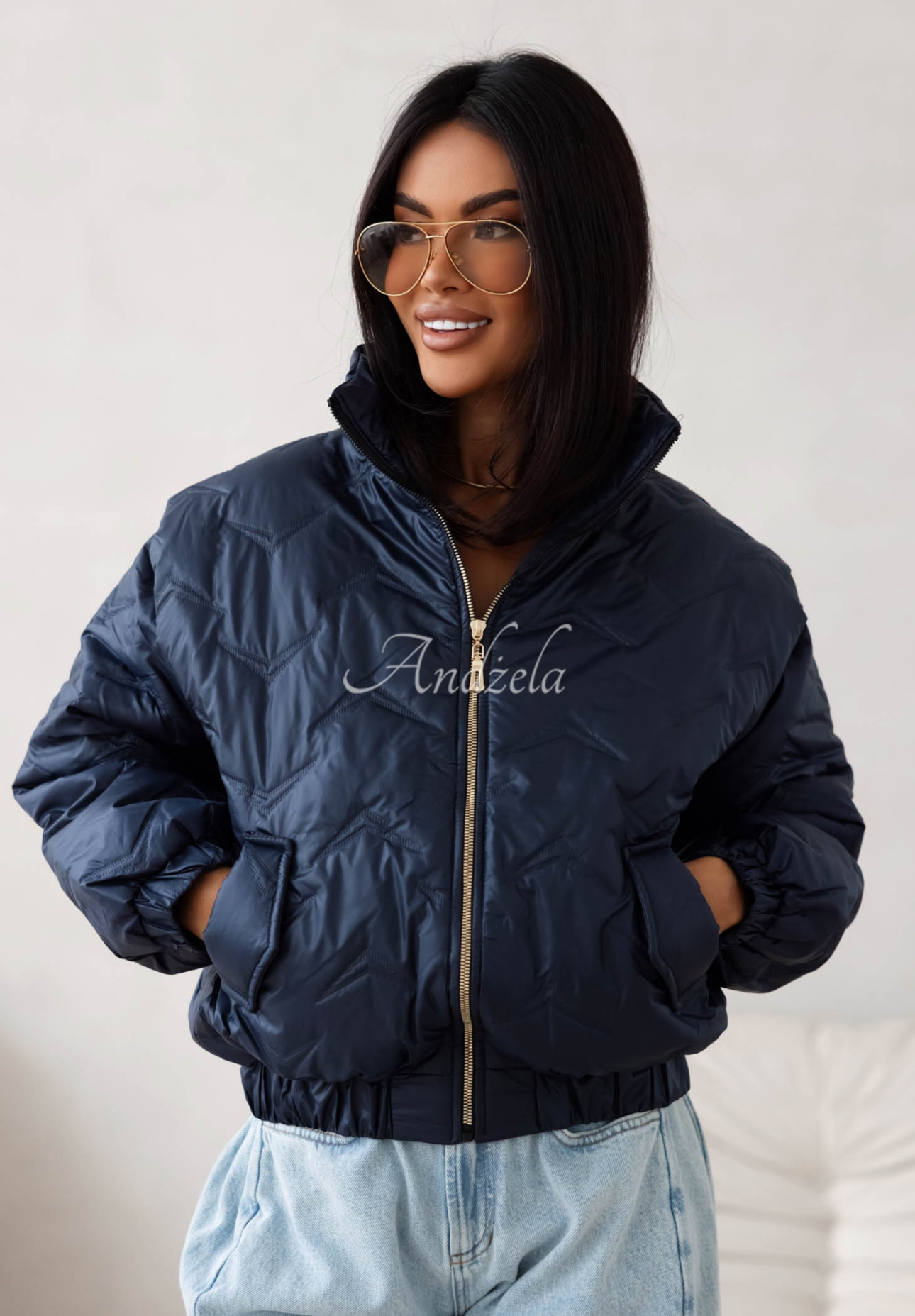 Krátká prošívaná bomber bunda Drizzle Days granátová