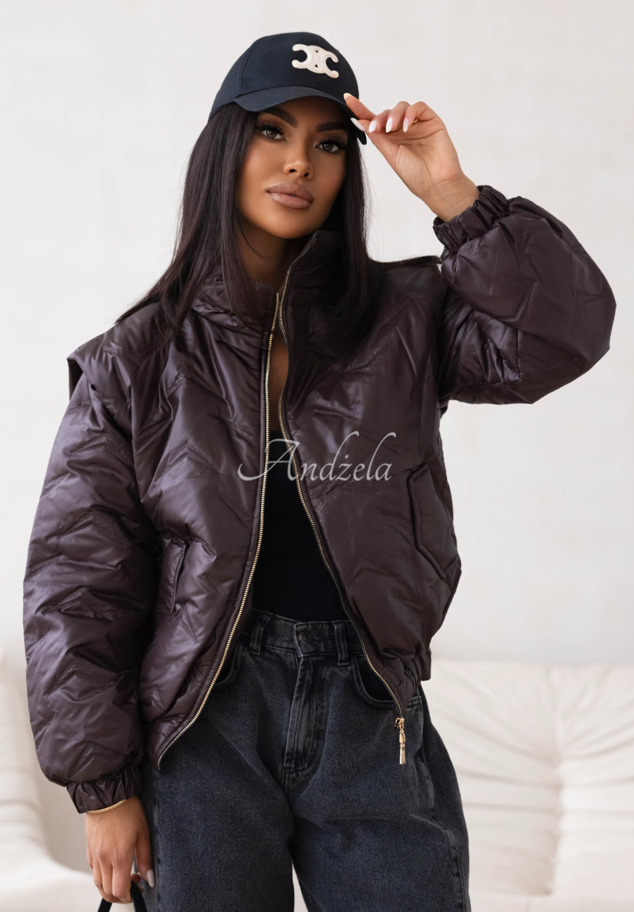 Krátká prošívaná bomber bunda Drizzle Days čokoládová