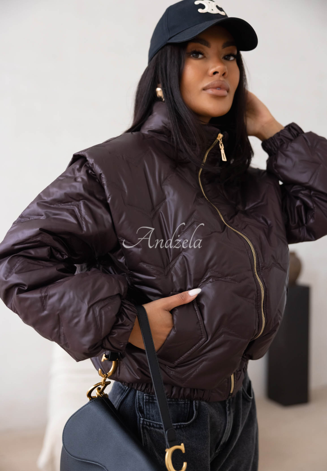 Krátká prošívaná bomber bunda Drizzle Days čokoládová
