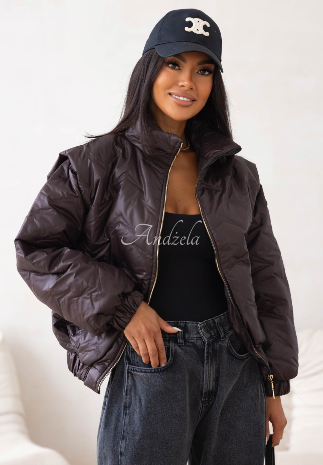 Krátká prošívaná bomber bunda Drizzle Days čokoládová
