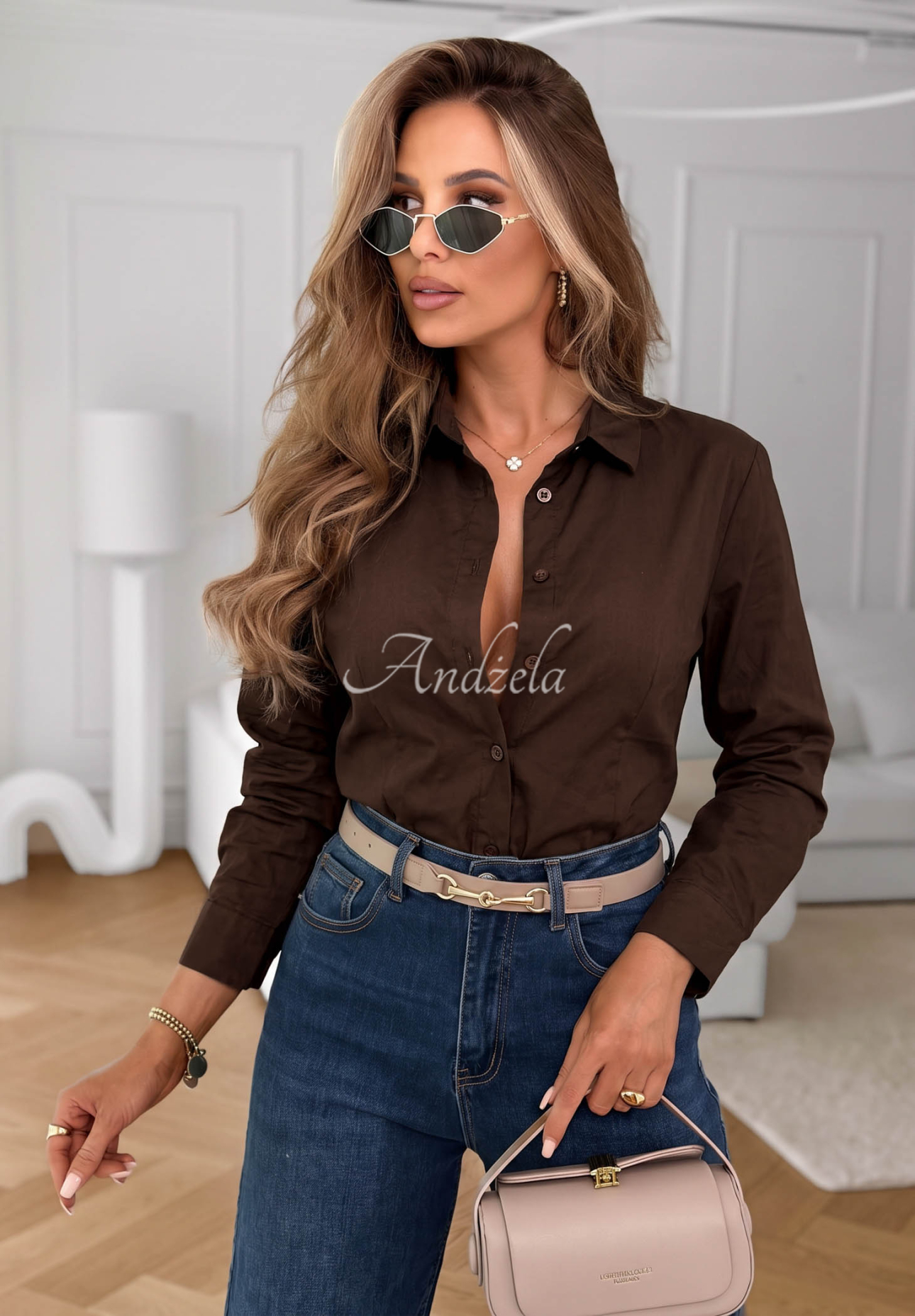 Klasická elegantní bavlněná košile Pearl Cove čokoládová
