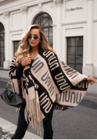 Šátky ponczo oversize vzorované No Reply béžovo-Černé