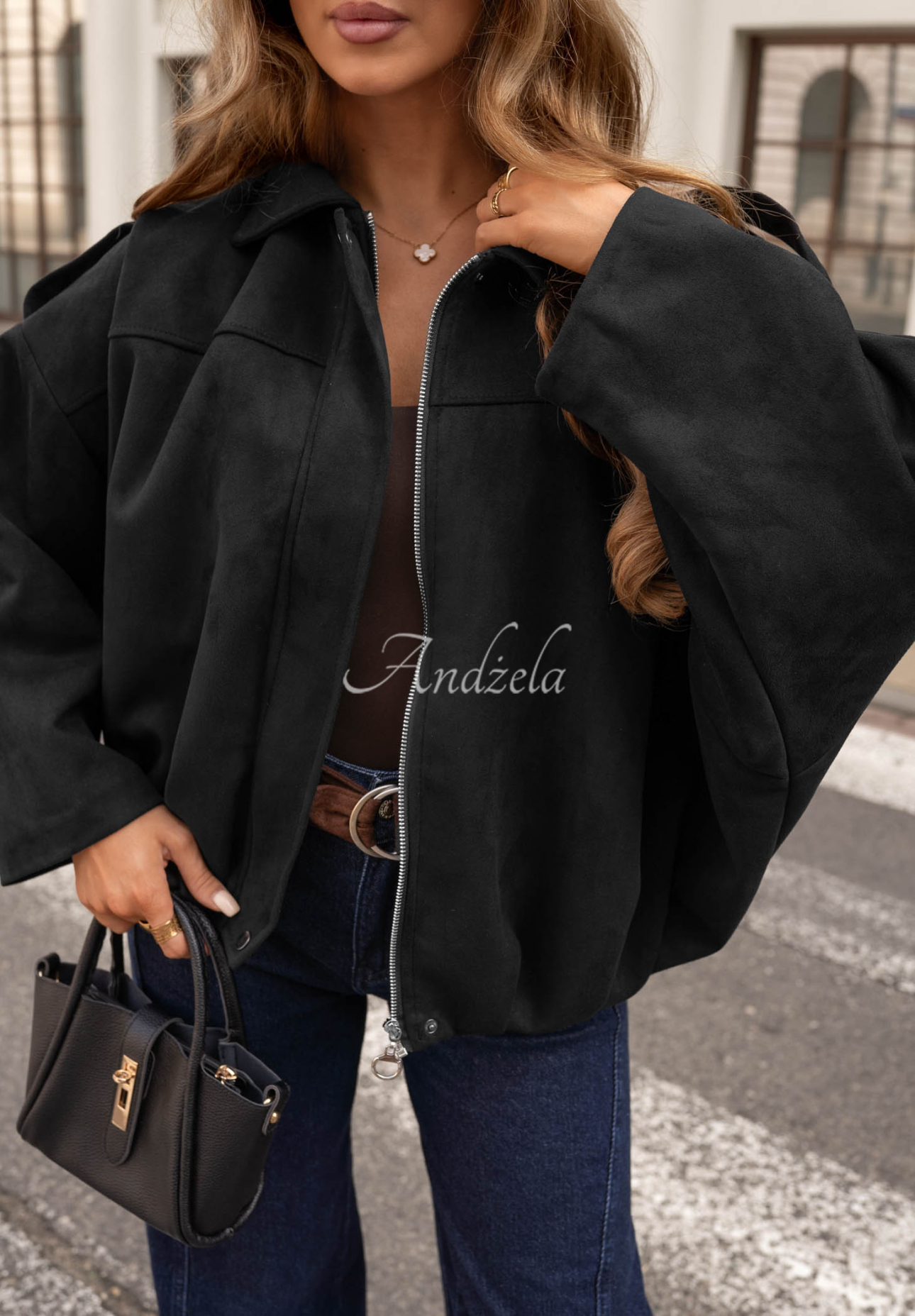 Semišová oversize bomber bunda Early Season černá