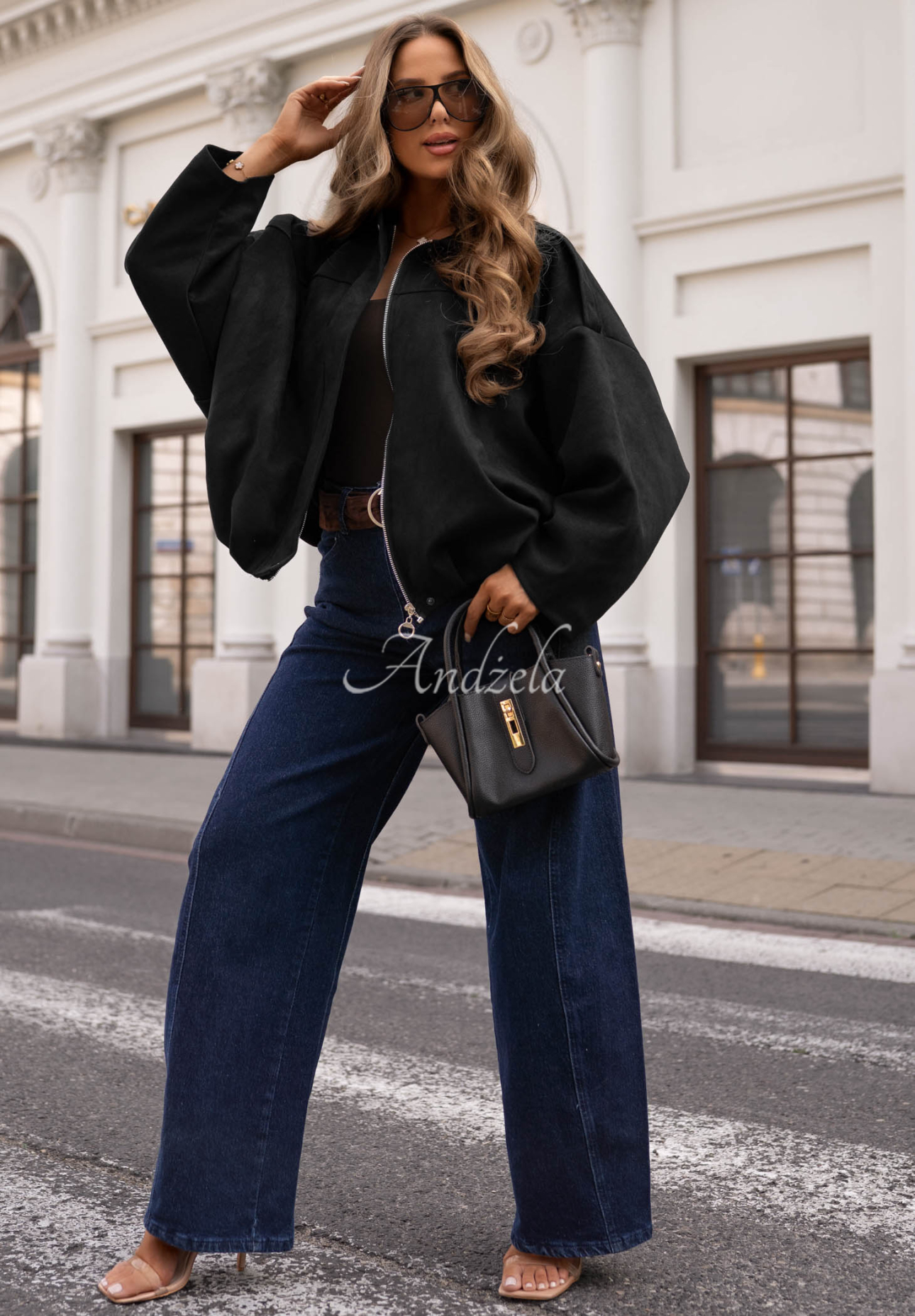Semišová oversize bomber bunda Early Season černá