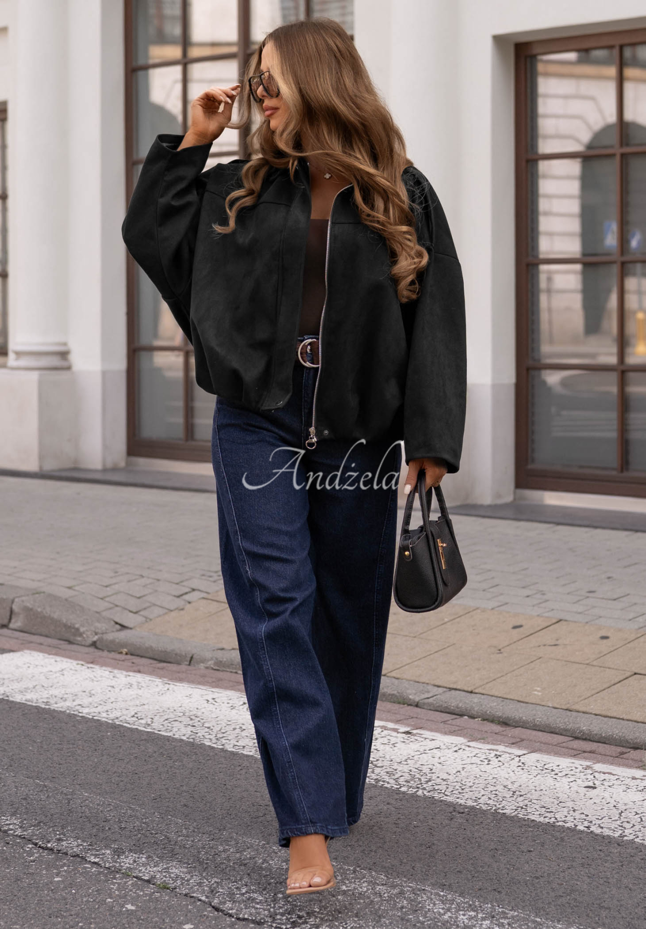 Semišová oversize bomber bunda Early Season černá