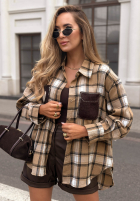 Košile w kratę z ozdobną aplikacją Just Perfect velbloudí