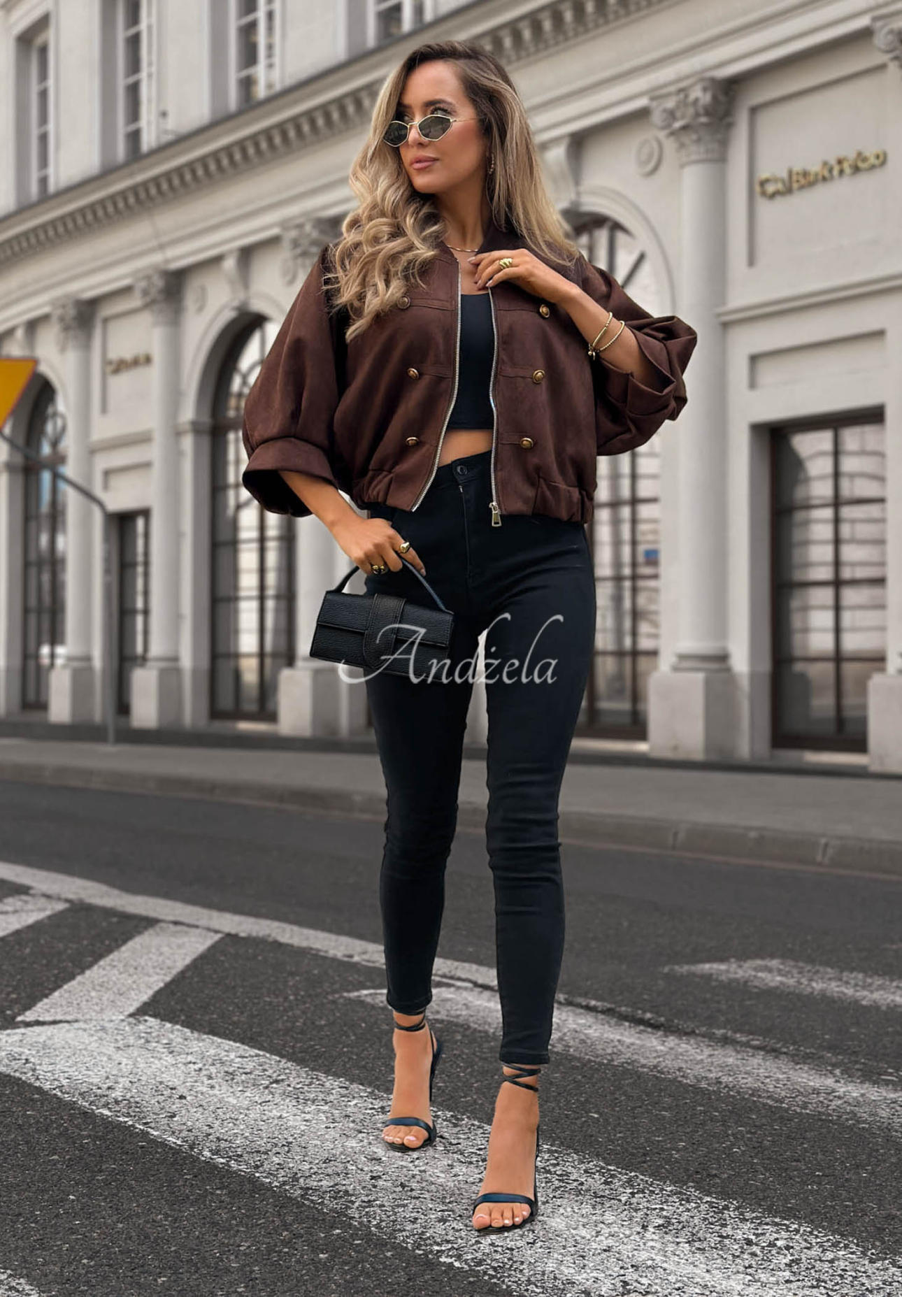 Semišová bunda ve vojenském stylu Elegant Force čokoládová