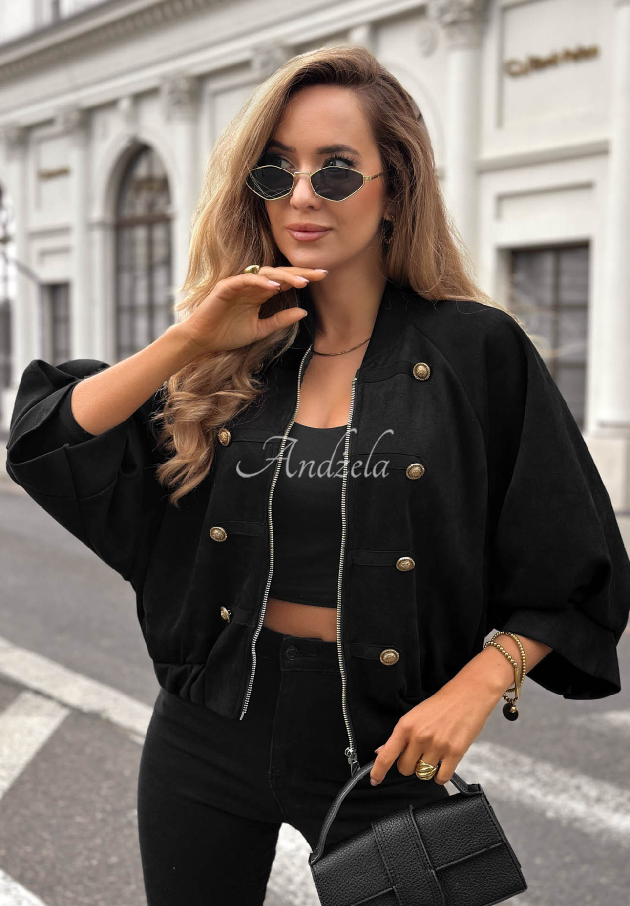 Semišová bunda ve vojenském stylu Elegant Force černá