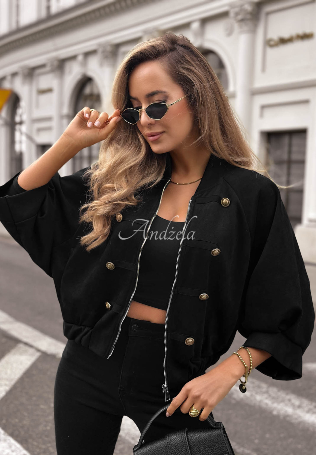 Semišová bunda ve vojenském stylu Elegant Force černá