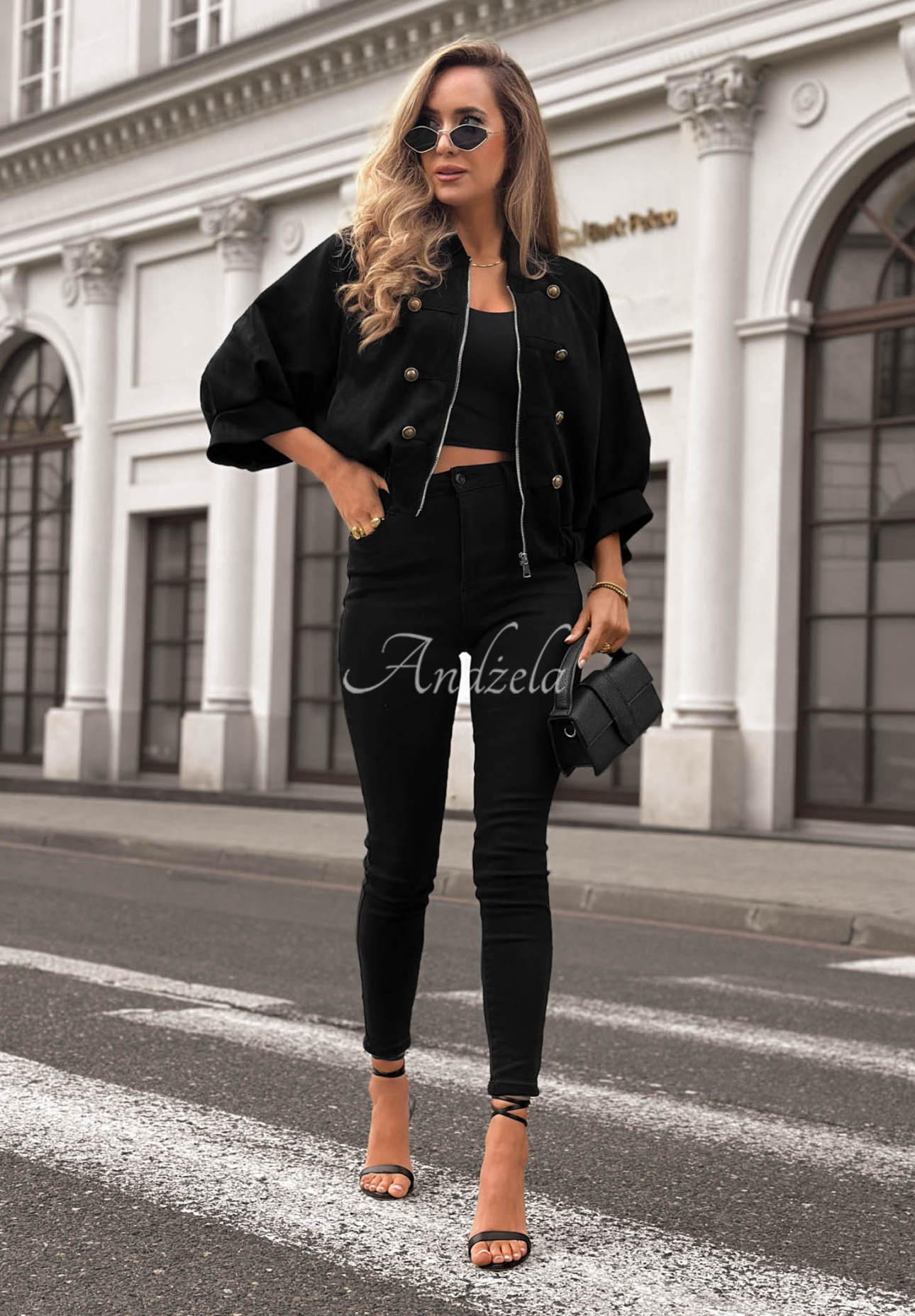 Semišová bunda ve vojenském stylu Elegant Force černá