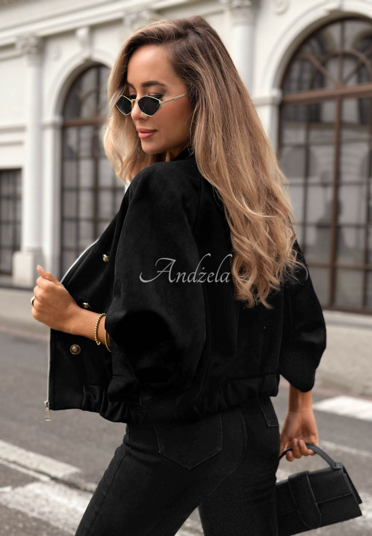 Semišová bunda ve vojenském stylu Elegant Force černá