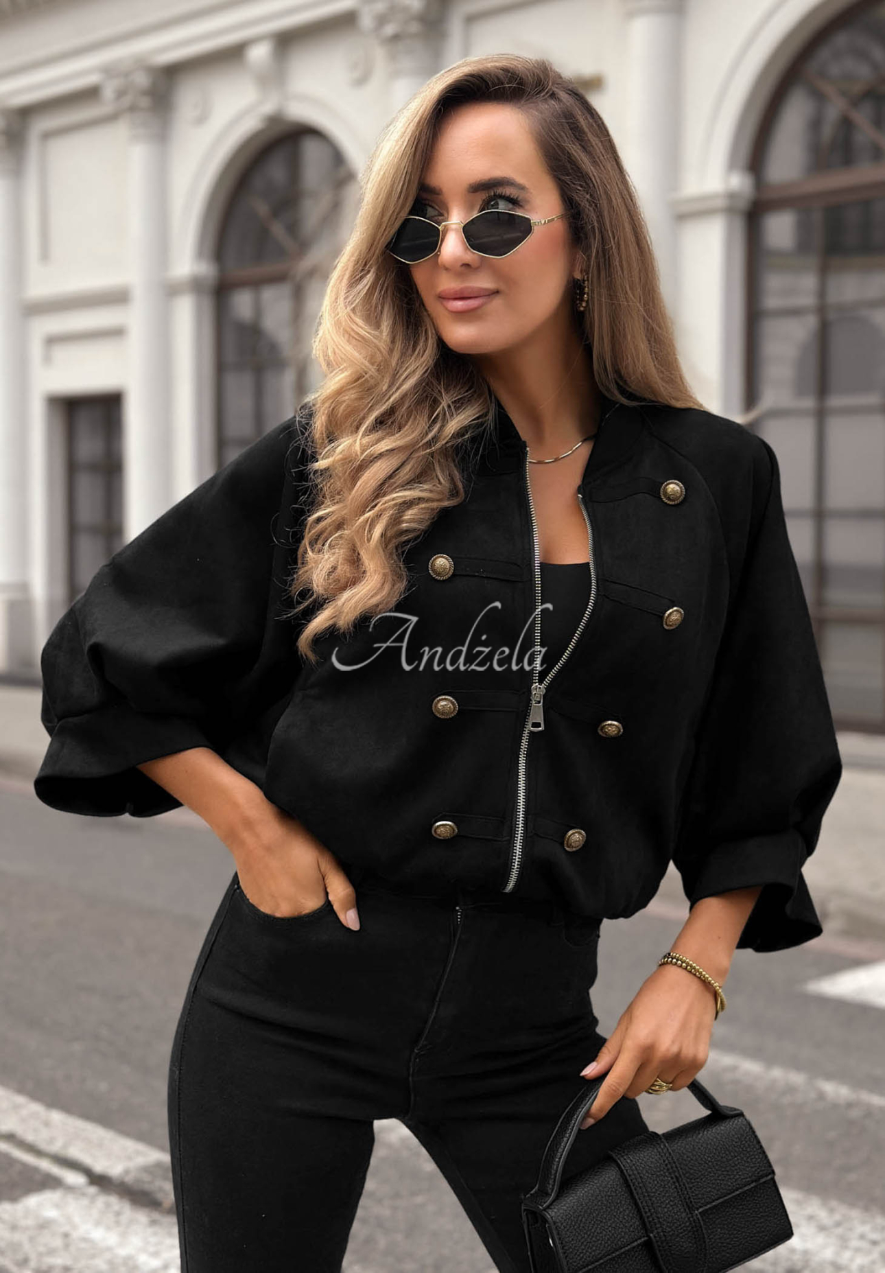 Semišová bunda ve vojenském stylu Elegant Force černá