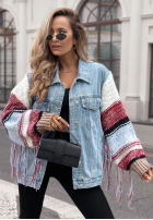 džínová Bunda katana ze sweterkowymi rękawami Modern Knit světle modrá
