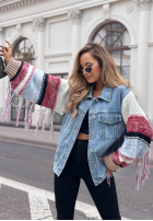 džínová Bunda katana ze sweterkowymi rękawami Modern Knit světle modrá