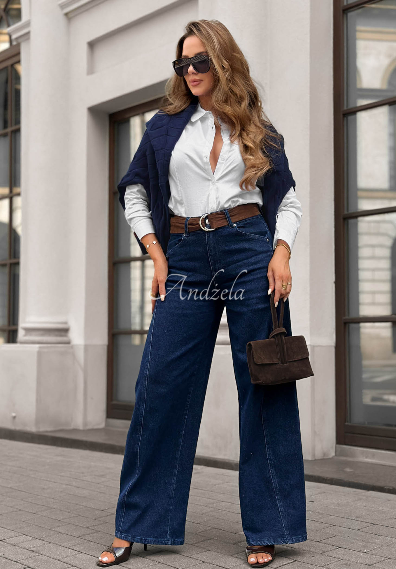 Džíny wide leg s páskem Urban Flam granátové