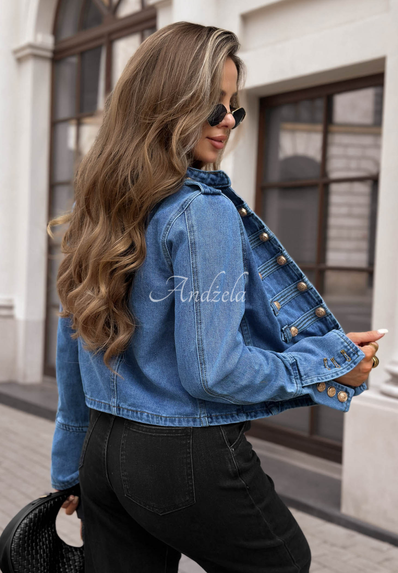 Krátká džínová bunda ve vojenském stylu s knoflíky Your Choice modrá