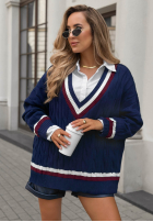 Svetr oversize z dekoltem Casual Girl granátový