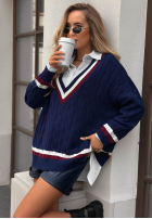 Svetr oversize z dekoltem Casual Girl granátový